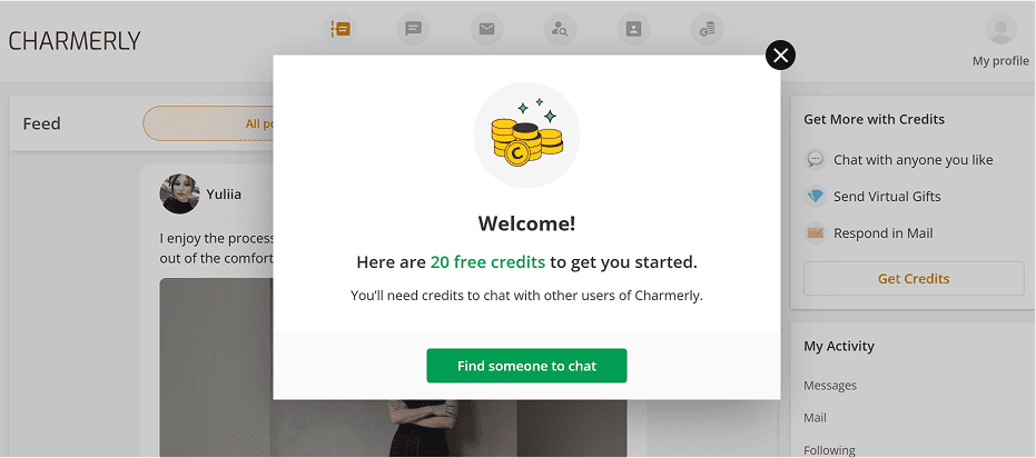 Charmerly 20 free credits promo